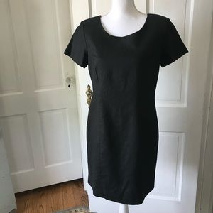 Vintage Black Linen Short Sleeve Sheath Dress 8P